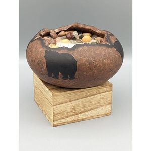 Artist Studio Art Pottery Hand Made Clay Bear Candle Holder Cabin Mountain NEW